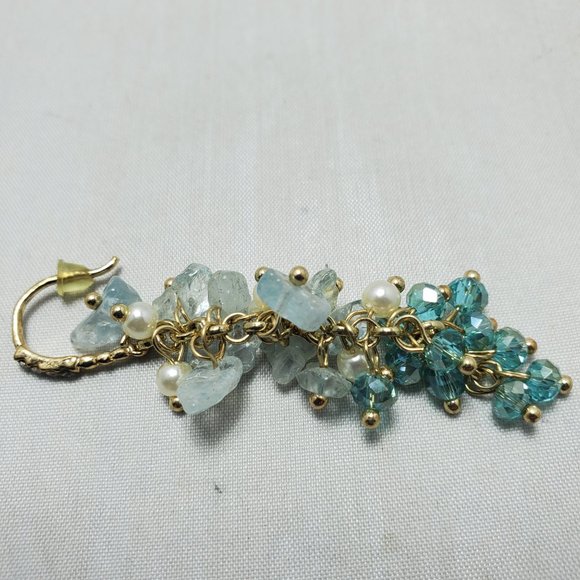 Ali Khan crystal glass bead cluster cascade drop earring aquamarine sky blue - Picture 5 of 6